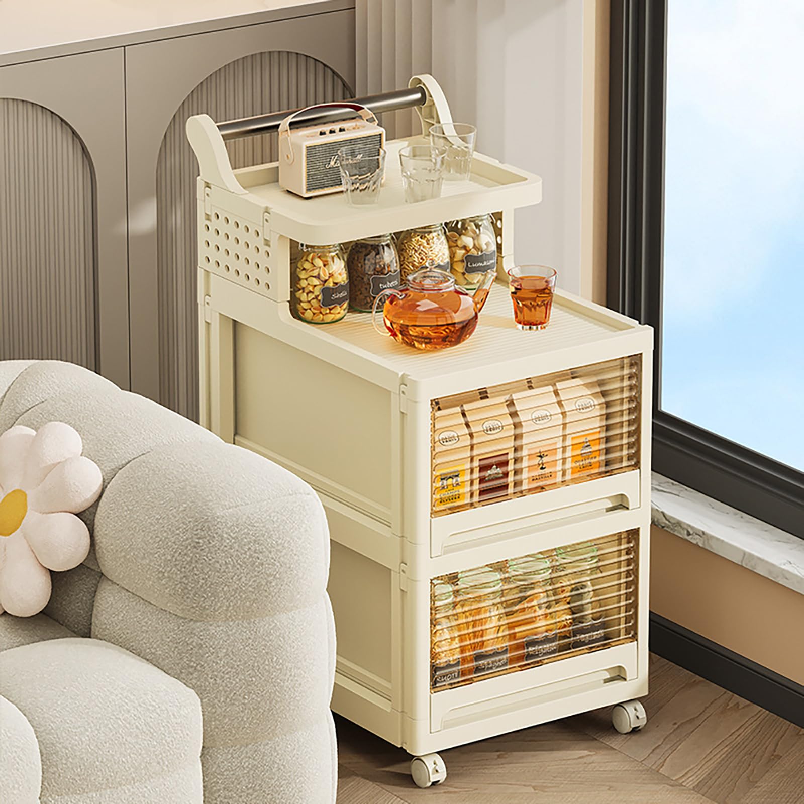 Carrello portaoggetti multifunzione con cassetti semitrasparenti, carrello da ufficio, per camera da letto, cucina, sala da pranzo, bagno, soggiorno, lavanderia, ufficio (36 x 49 x 75 cm)