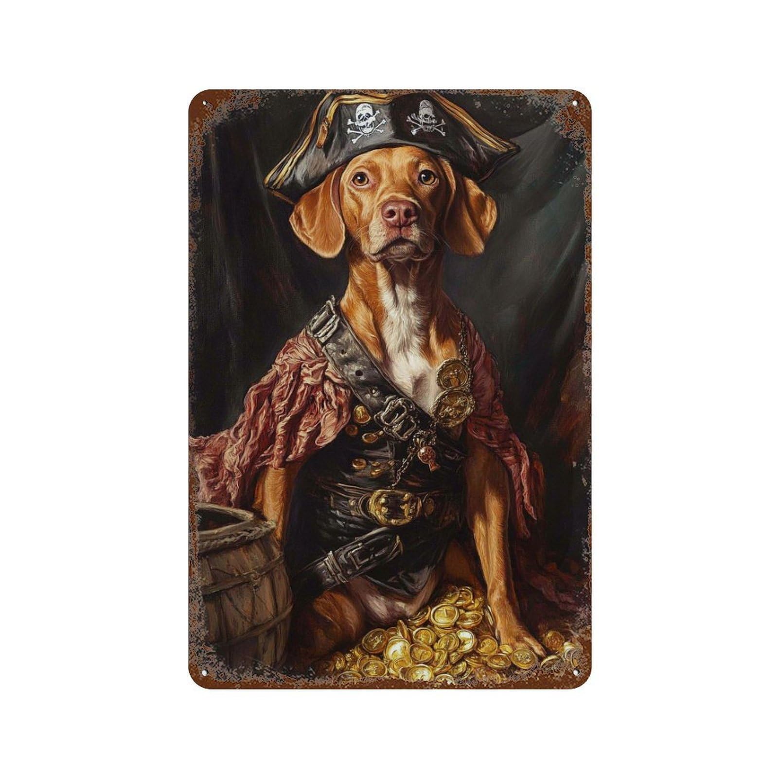 Retro Metal Sign Pirate Dog Treasure Chest-113 11.8"x7.9", Decorative Metal Wall Art for Pub, Kitchen And Man Cave Decor