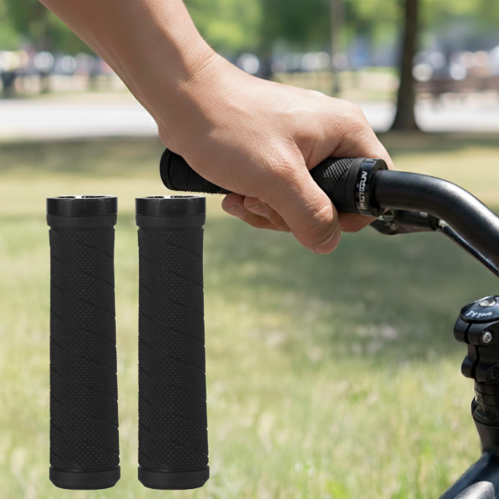 Bike Handlebar Grips, Lock-On Non-Slip Shock Absorbing TPR Rubber, Comfortable Ergonomic MTB, BMX, Mountain & Cruiser Bike