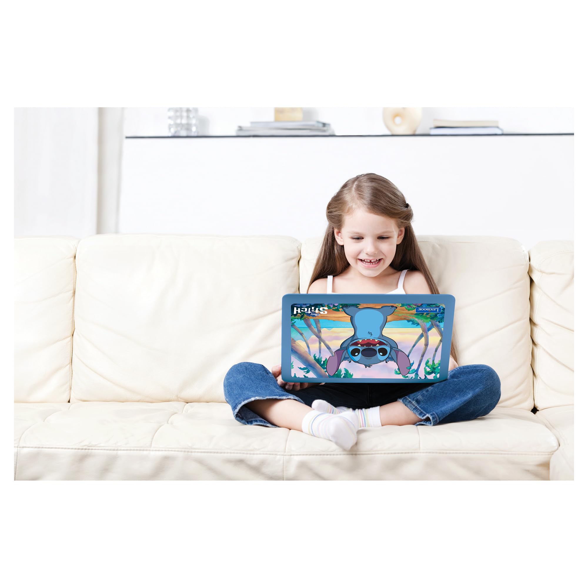 Lexibook, Disney Stitch, Ordenador Educativo bilingüe en inglés/español, 124 Actividades de lenguaje, Escritura, matemáticas, lógica, música y Juegos, para niños y niñas, JC598Di2