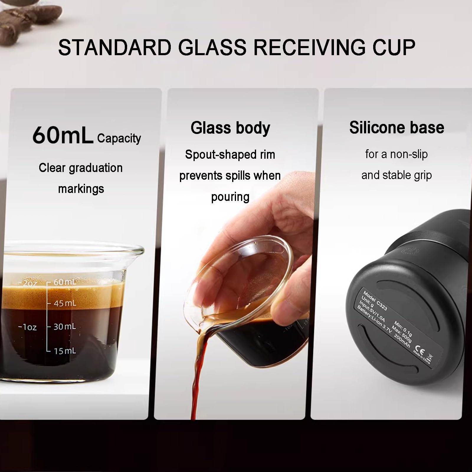 Taza dosificadora de café con báscula, herramienta electrónica de peso para espresso, pantalla digital LED, recargable, capacidad de hasta 500 g, ideal para verter y gotear café