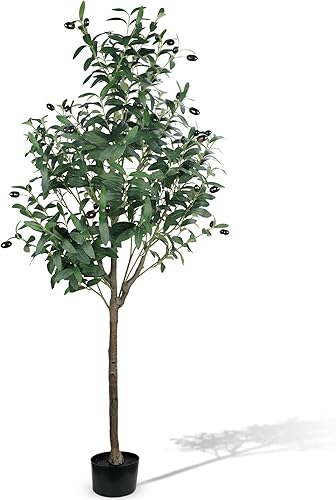 Árbol de olivo artificial de 5 pies de alto con ramas de olivo artificiales y frutas realistas para decoración moderna del hogar, oficina, sala de