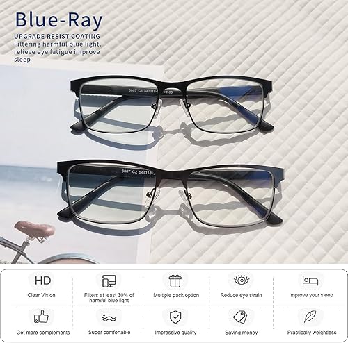 Miniatura 8 de Lentes de lectura progresivas bifocales sin línea, multifocales, con bloqueo de luz azul, para computadora, marco metálico para hombres