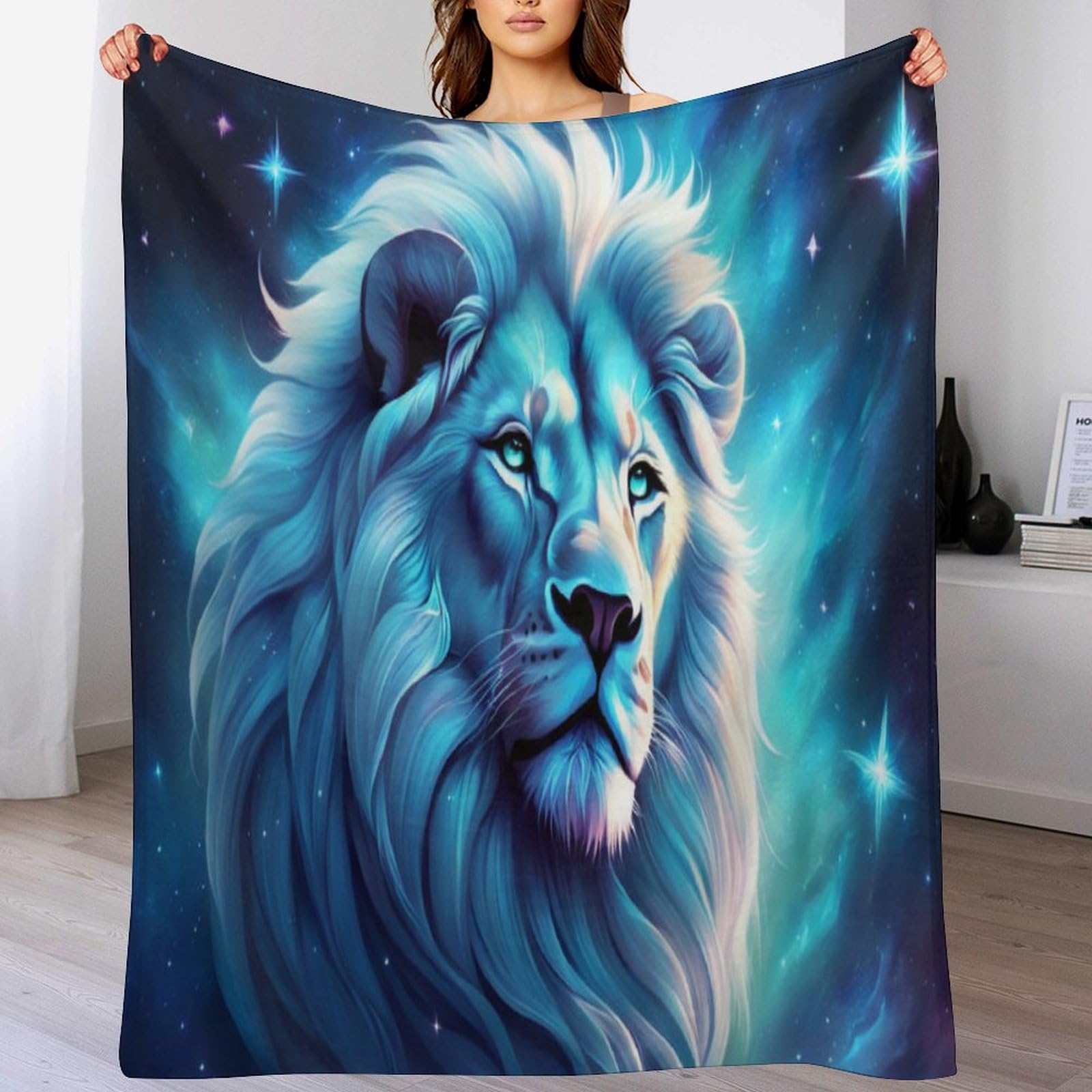 Couverture lion en flannel 130x180cm lavable pour canapé