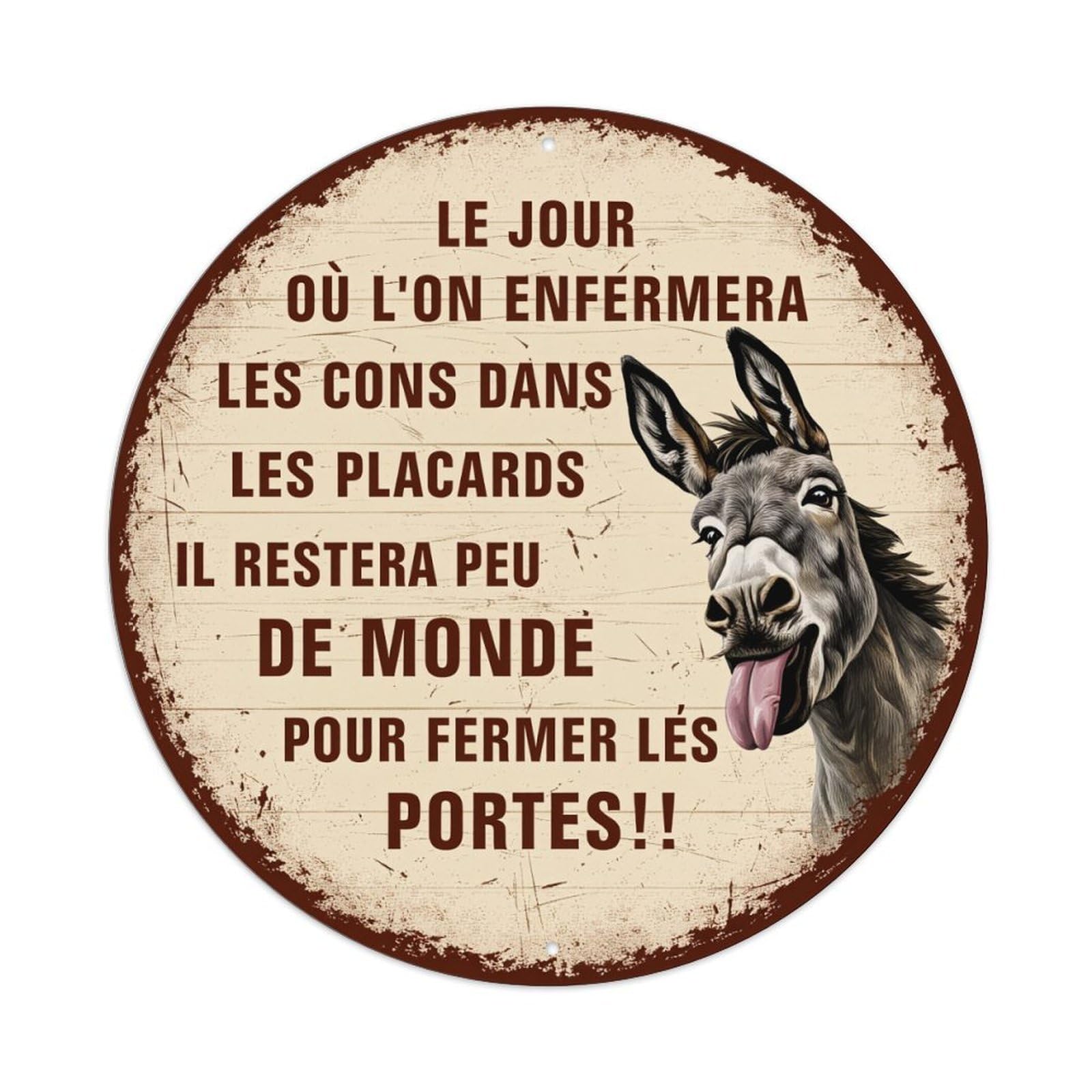 Donkey Face With Tongue Out Round Tin Sign Vintage Metal Poster, Home Bar Garage Man Cave Cafe Indoor & Outdoor Wall Decoration 8x8Inches