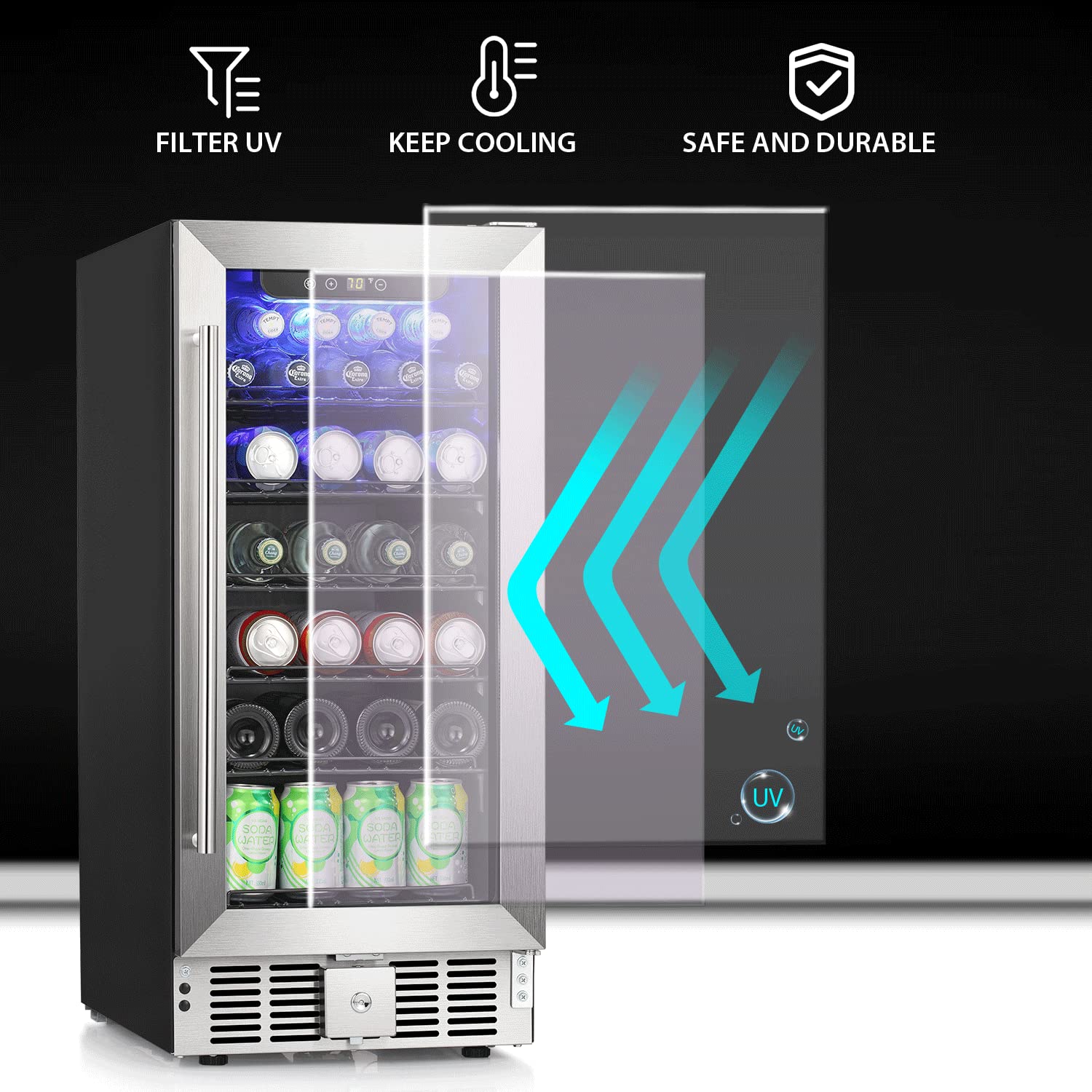 Cowsar Wine Fridge 15inch Beverage Refrigerator 2.9 Cu.Ft. Freestanding Or Under Counter Cooler Stainless Steel Beer Fridge Mini Etl Approved on Fridge.com - View 4