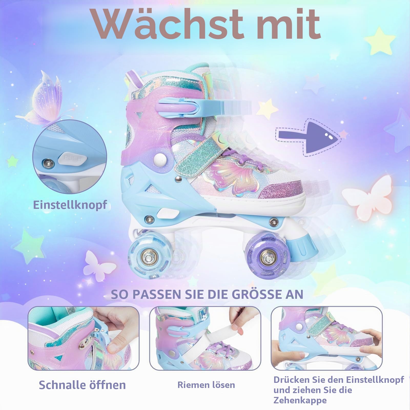 Nattork Kinder Rollschuhe, Rollschuhe Mädchen mit 4 Größen Einstellbare, Rollschuhe für Mädchen Anfänger, Drinnen und Draußen