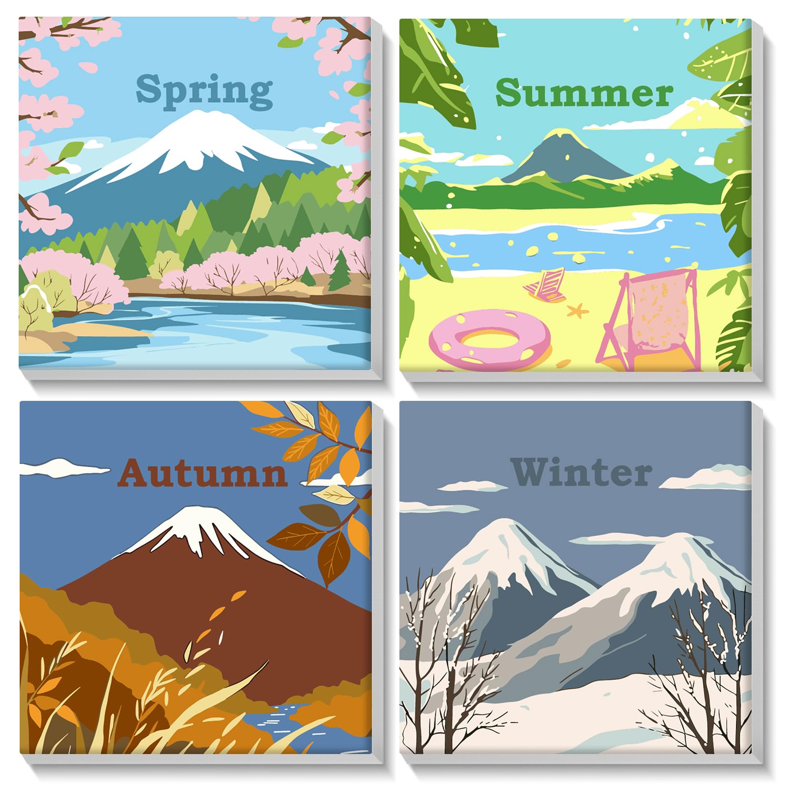 AIRDEA 4 Pack Nature’s Seasonal Grace Paint by Numbers for Adults Beginners with Wooden Frame, Painting by Numbers for Beginners, Simple DIY Painting Acrylic Oil Canvas Kit 8x8 inch