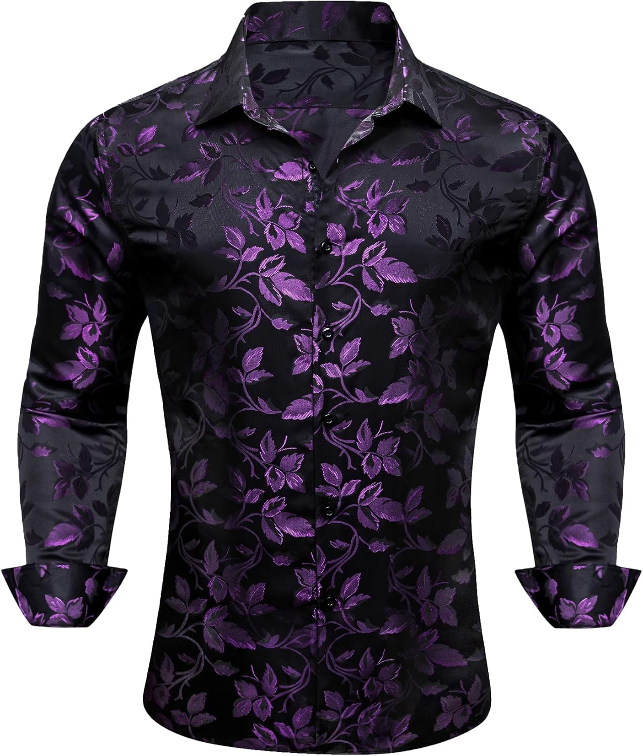 Barry.Wang Mens Western Shirts Silk Paisley Long Sleeve Button Down Dress Shirt Designer Mexico Cowboy Shirt Party Casual - Image 3