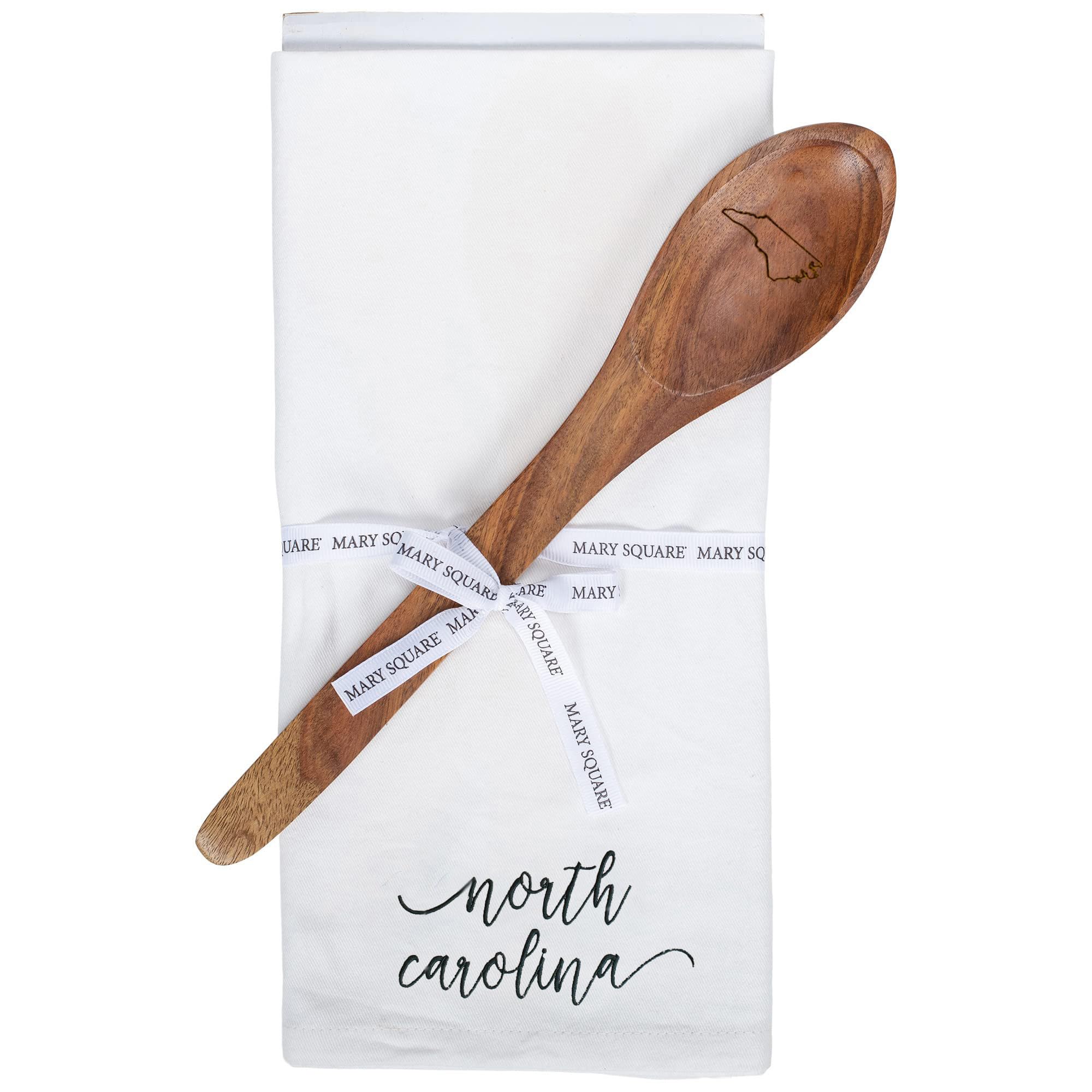 Mary Square North Carolina Black 13 x 6.5 All Cotton and Mango Wood Tea Towel and Spoon Set