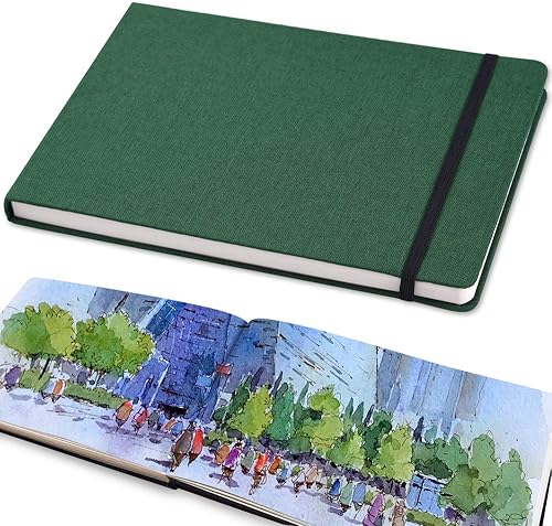 Miniatura 3 de Mifuner 5 x 8 pulgadas, 7.76 ozm, cubierta de tela hecha a mano, papel de acuarela, 80 páginas (40 hojas en la parte delantera y trasera), papel de