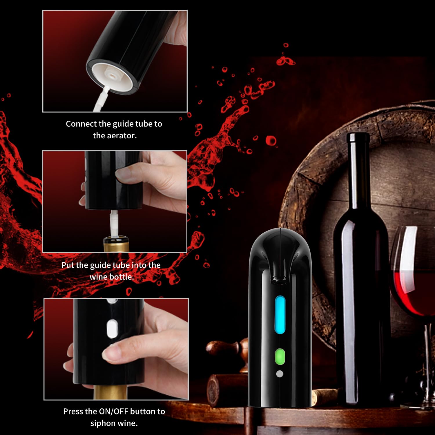 Elektrischer Weinöffner Set, All-in-One Wein-Geschenkset mit elektrischem Belüfterspender, automatischer elektrischer Korkenzieher, automatischer Spar-Vakuumpumpe, Folienschneider und