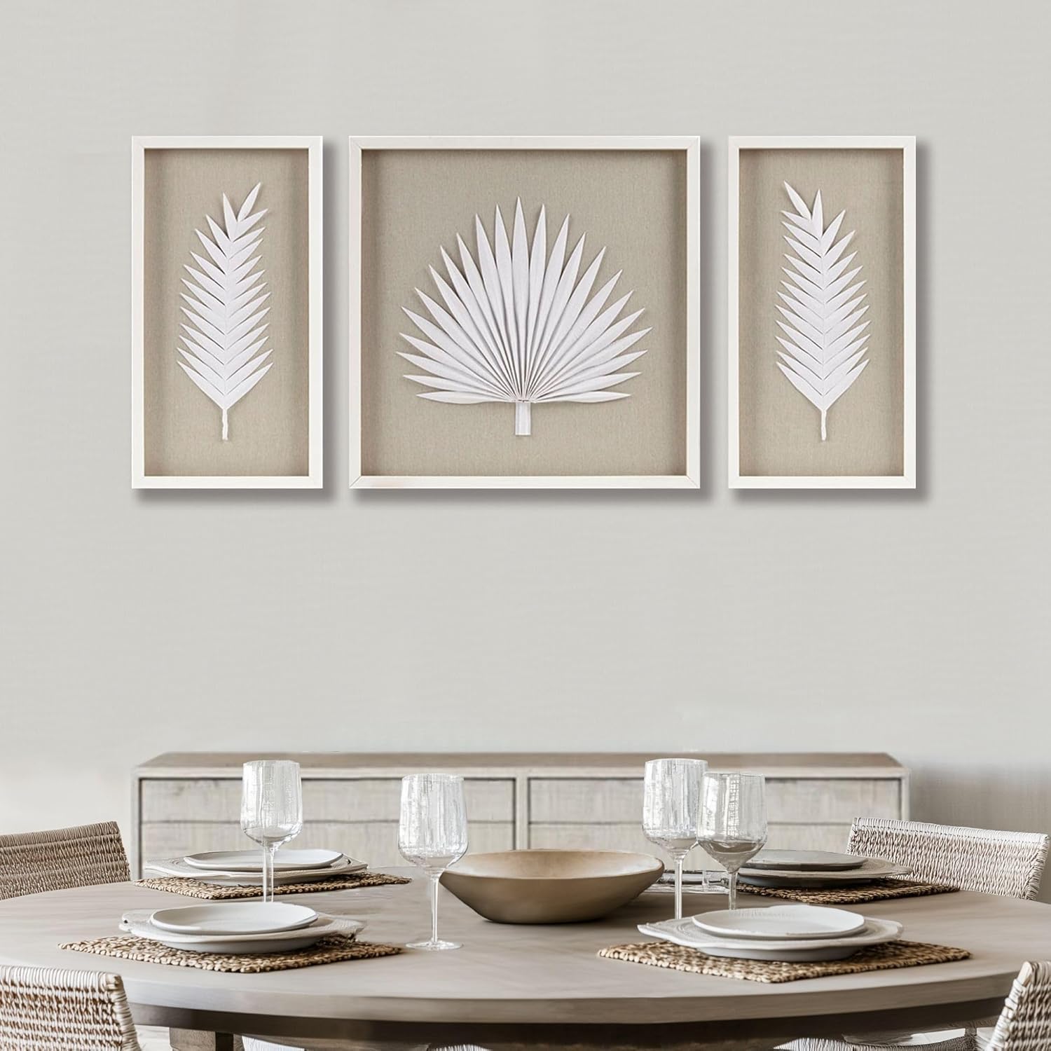Madison Park Sabal Floral Wall Art - Handmade Canvas Palm Natural Rice Paper Shadow -Box Set, Glass, Wood Frame, Linen Base, Botanical Modern Room Decor for Hallway, Bedroom Accent, Off White 3 Piece Madison Park Sabal Floral Wall Art - Handmade Canvas Palm Natural Rice Paper Shadow -Box Set, Glass, Wood Frame, Linen Base, Botanical Modern Room Decor for Hallway, Bedroom Accent, Off White 3 Piece