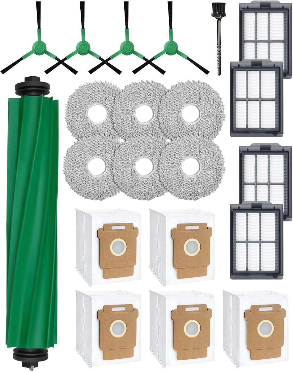 21 Pcs Replacement Parts for iRobot Roomba 505X, Plus 405/505/507 Combo Robot Vacuum Cleaner: 1 Main Brush, 4 Side Brushes, 4 HEPA Filters, 5 Dust Bags, 6 Mop Pads, 1 Cleaning Brush