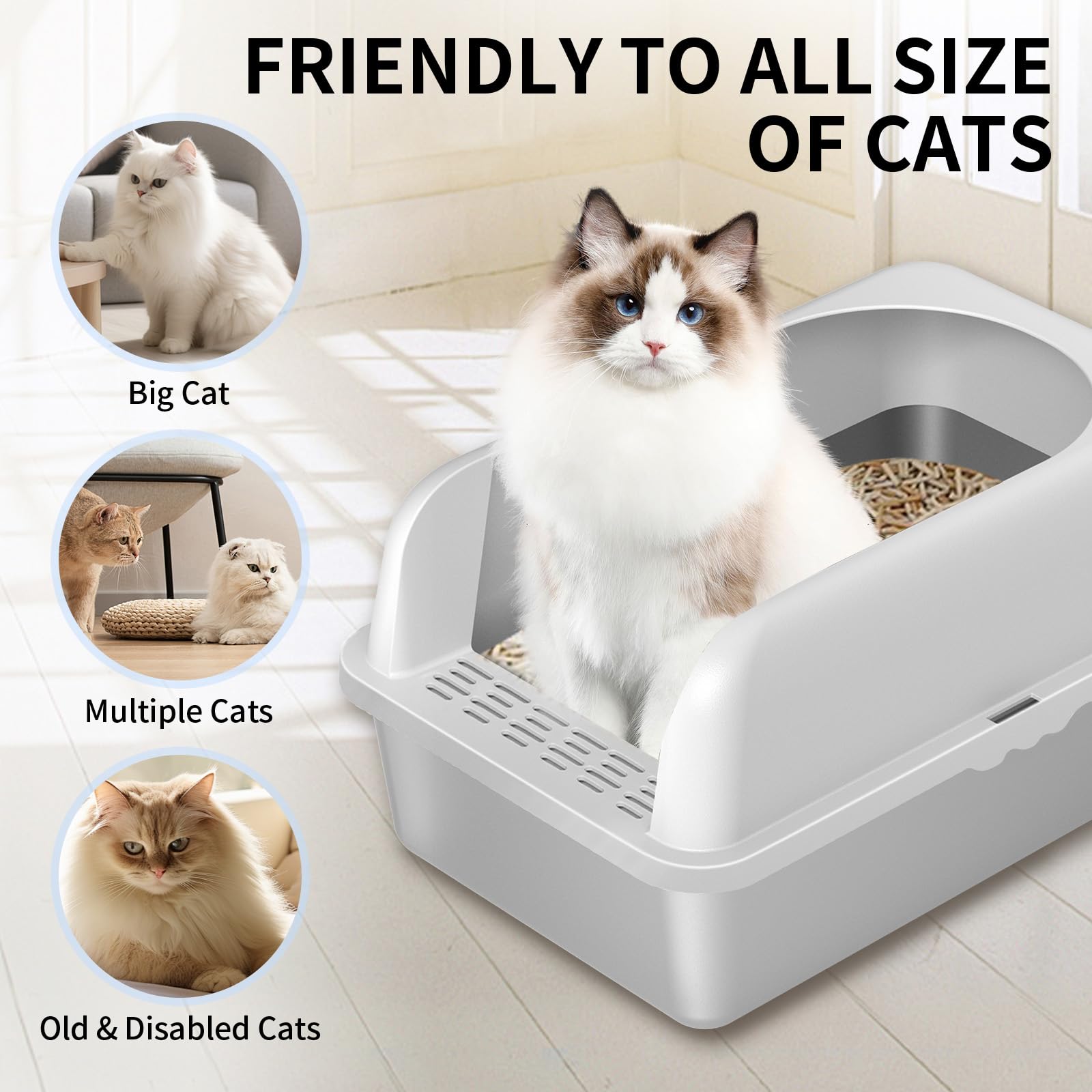 Prodigen Extra Large Stainless Steel Cat Litter Box with Lid High Wall Sides Enclosure, Non-Sticky, Anti-Leakage, Easy Cleaning，with Cat Mat & Metal Scoop, 24" L x 16" W x 12" H - image 4
