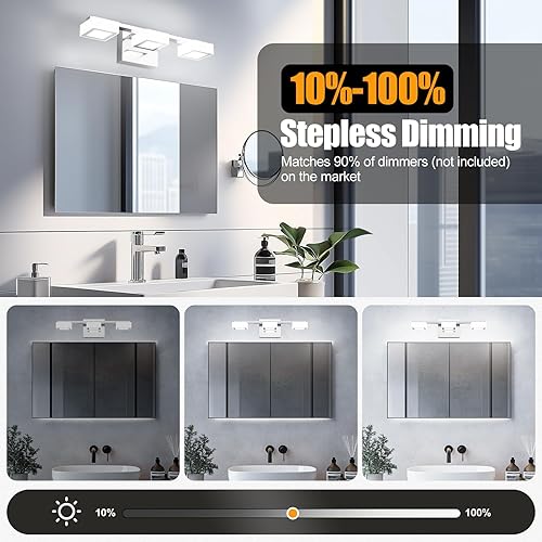 Miniatura 8 de Lámparas LED modernas para baño, 3 luces regulables con 5 modos de color, accesorios de iluminación de pared de baño acrílico cromado mate sobre