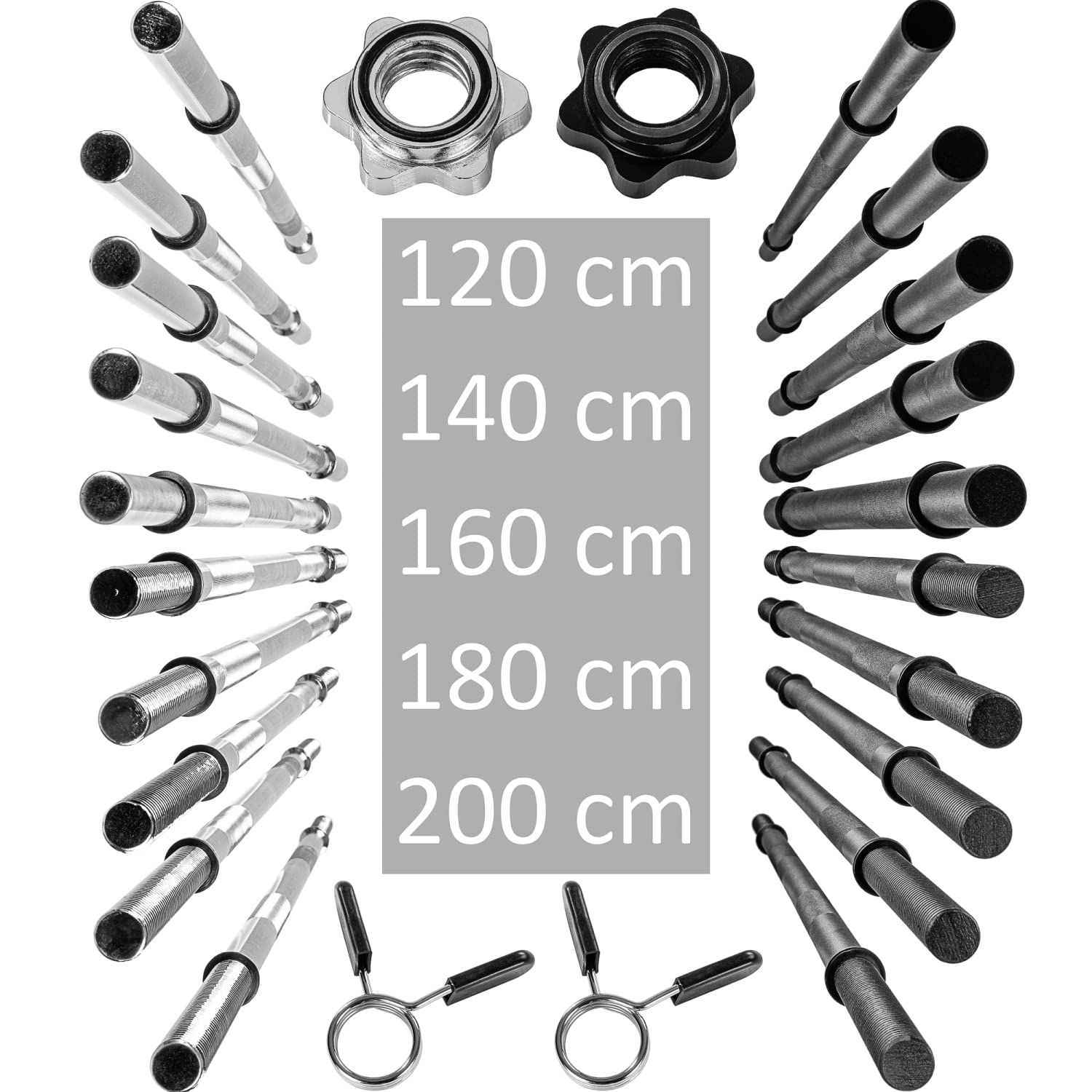 MOVIT® Profi Langhantelstange, 30mm STANDARDNORM, Auswahl: 120, 140, 160, 180, 200 cm, verchromt o. schwarz, Sternverschluss o. Federverschluss, Hantel Stange Hantelstange Langhantel