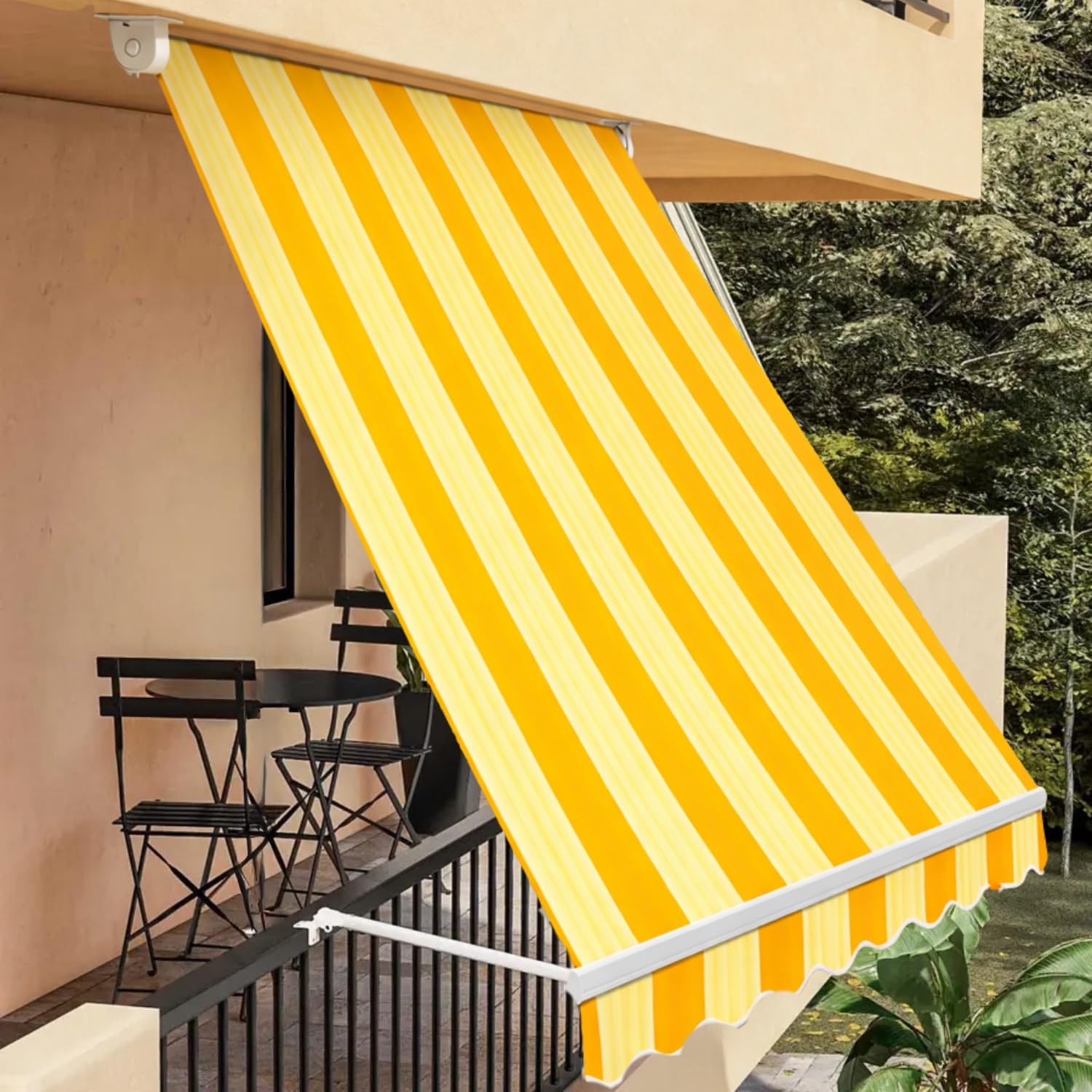 Paluplus Tenda da Sole a Caduta, Misura 250x250 cm, Senza Cassone con braccio avvolgibile e Braccetti Fermatenda, Telo Resistente 280 g/m², per Balcone e Terrazzo -3932F -7,3 (Giallo e Bianco)