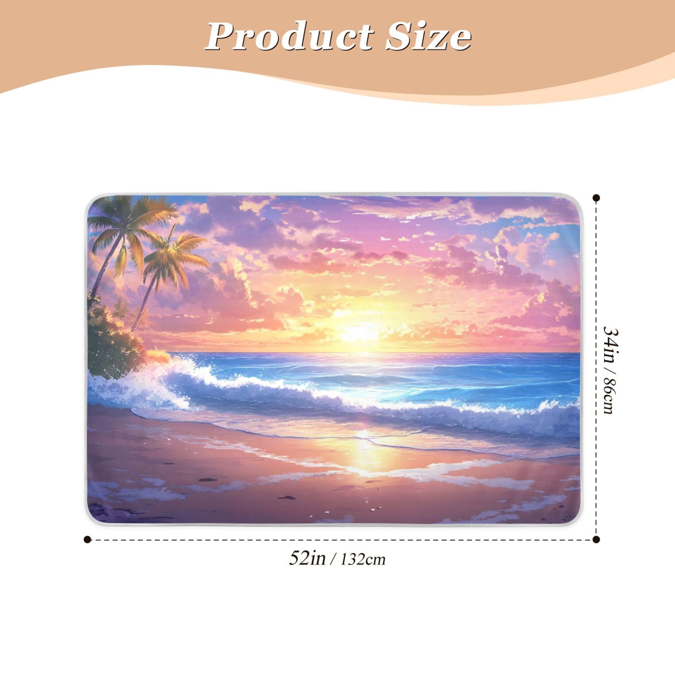Takiito Beach Sunset Palm Trees Waves Bed Pad Reusable Bed Underpad Washable Waterproof Leak-Proof Quick Dry Incontinence Pee Pad for Toddlers Kids Adults Pets 34x52 in