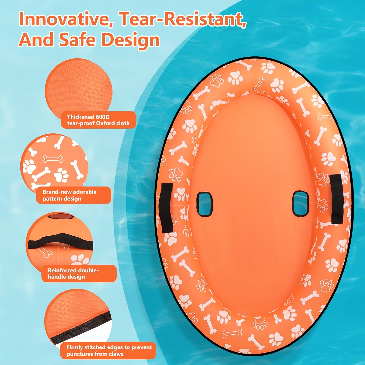 59'' x 39''Inflatable Dogs Pool Float with Rope - Tear Resistant Oxford Stable Support Puppy Floating Raft,Inflatable Summer Doggies Raft Toy for Small Medium Large Dogs Up to 88lb (Orange)