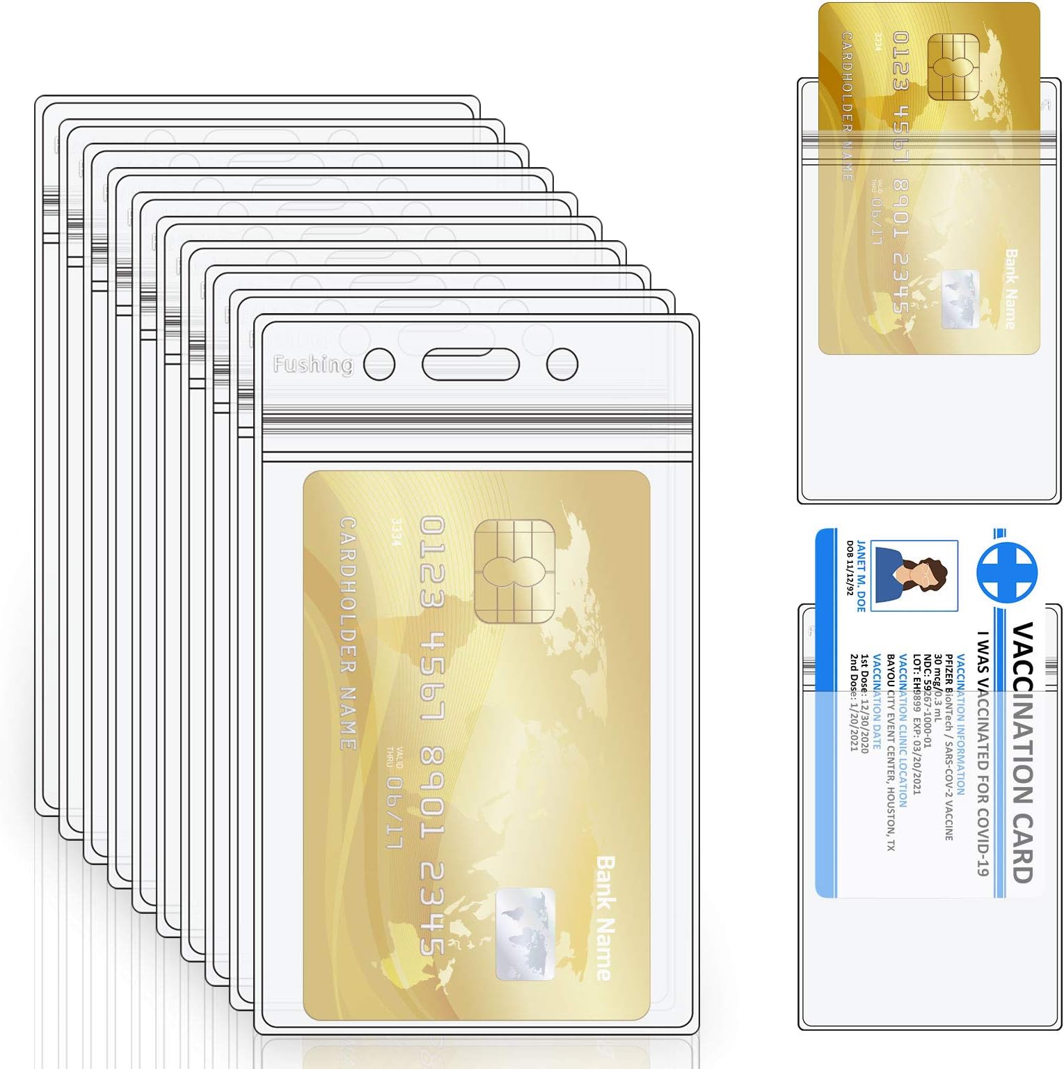 Fushing 50Pcs Extra Thick ID Badge Holders, Exclusive Double-deck Clear Plastic Vertical Name Tag Badge ID Card Holders, Single Layer Thickness 0.4mm Thicker 60% Than Standard 0.25mm