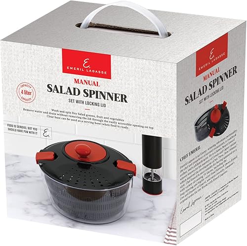 Miniatura 6 de Emeril Lagasse Lavadora de verduras de 4 litros con cuenco y colador, multiuso para lechuga, lavadora de frutas, hilandero de pasta y papas fritas
