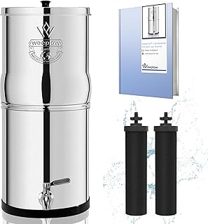 Weeplow® Earth ECO - Système de Filtration d'Eau par Gravité 8.5L Litres AISI 304 avec 2 Eléments de Purification O'Pure 2 Et Robinet 100% Inox (Inox, 8.5L ECO)