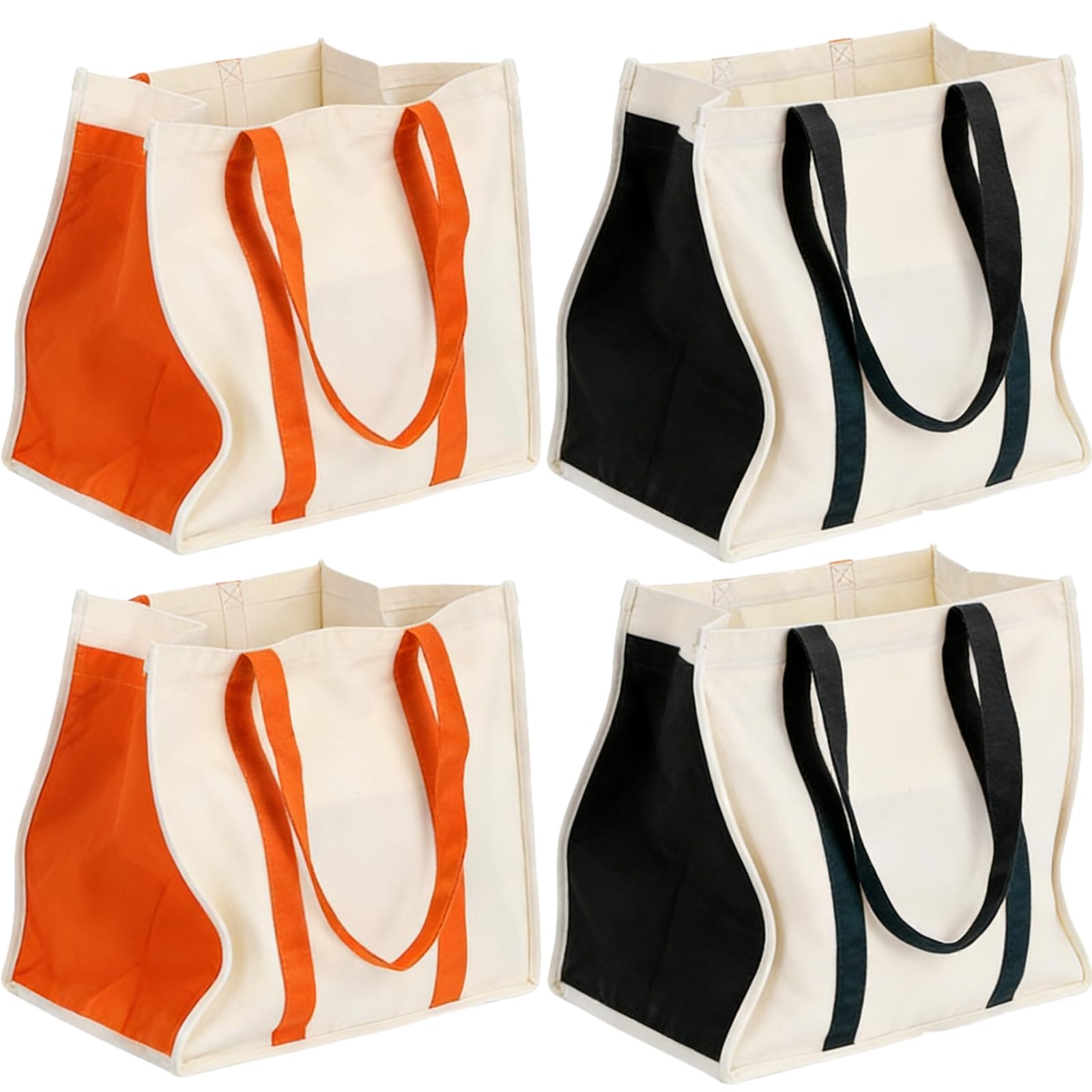 Covzoe Confezione da 4 borse della spesa riutilizzabili in tela, borsa per la spesa pieghevole con tasche laterali, borse in tessuto resistente con manico, grande borsa multiuso per shopping,