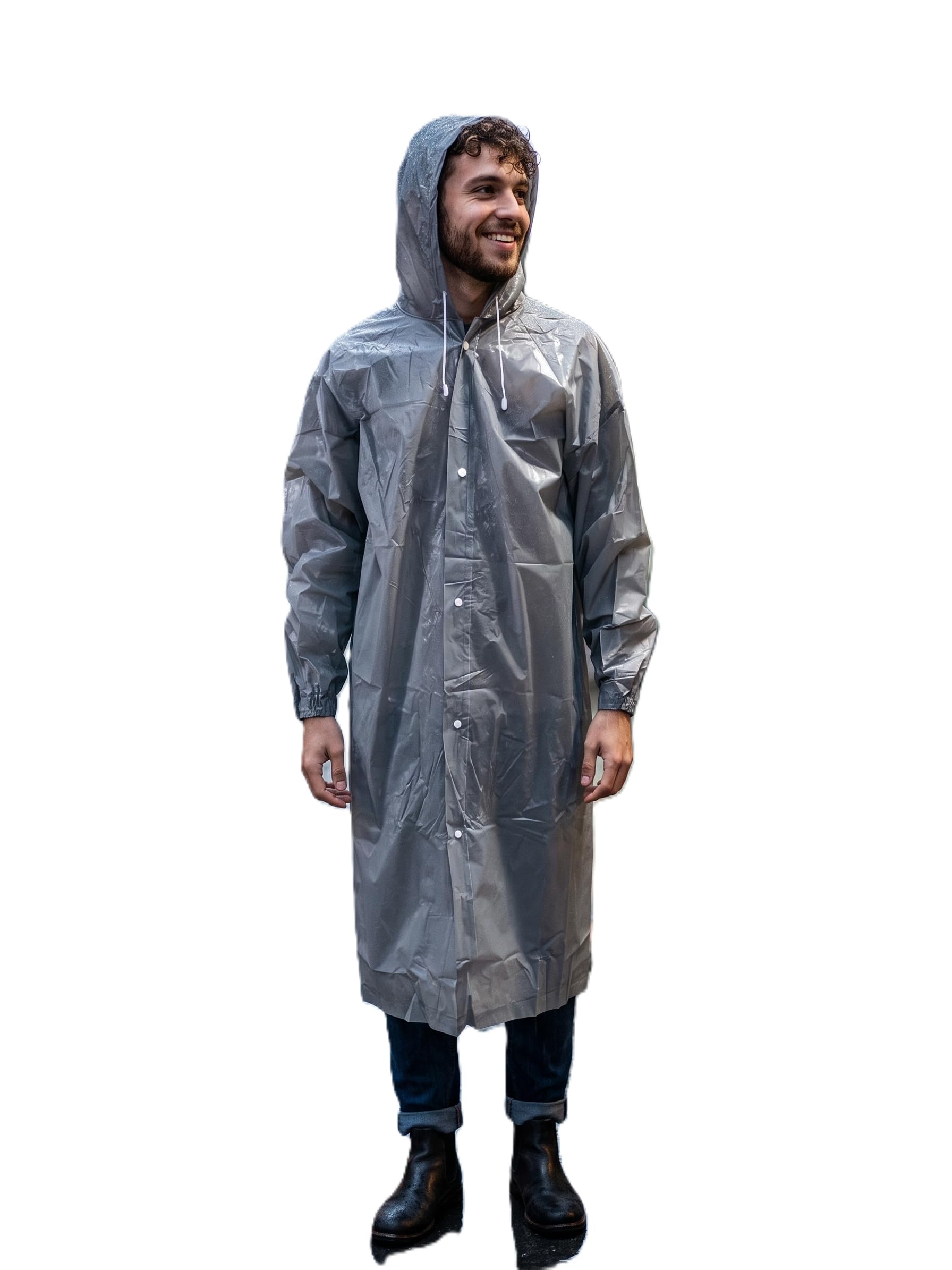Waterproof Hooded Raincoat,Grey, PVC Material, Full Length, Snap Button, Lightweight, Unisex, Free Size, Reusable Rain Poncho for Outdoor, Travel, Festivals-image-20