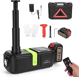 Jradse Cric de Voiture Électrique, Cric sans Fil 21V Portable avec Télécommande, Levage Rapide 90s de 15.5 à 53cm, LED 4000 Lumens, pour FOURGONNETTES, VUL, SUV, Berlines