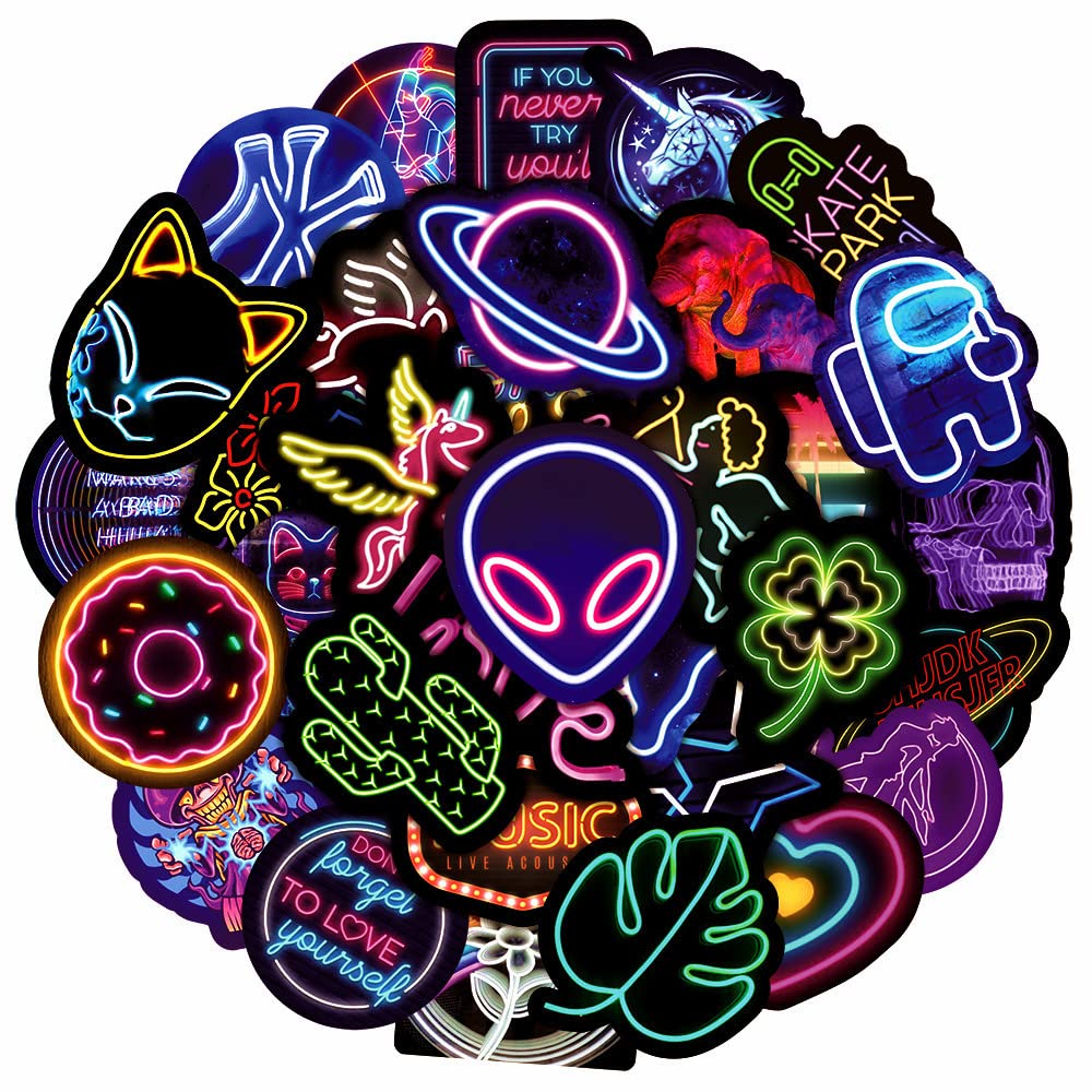 100 PCS Neon Stickers, Cool Bumper Sticker, Personalised Vinyl Decals, Waterproof Vinyl Neon Sticker Bag for Kid, Teen, Adult, for Bottles, Guitar Skateboards, Suitcases, Cell Phones, Laptop (86+85)