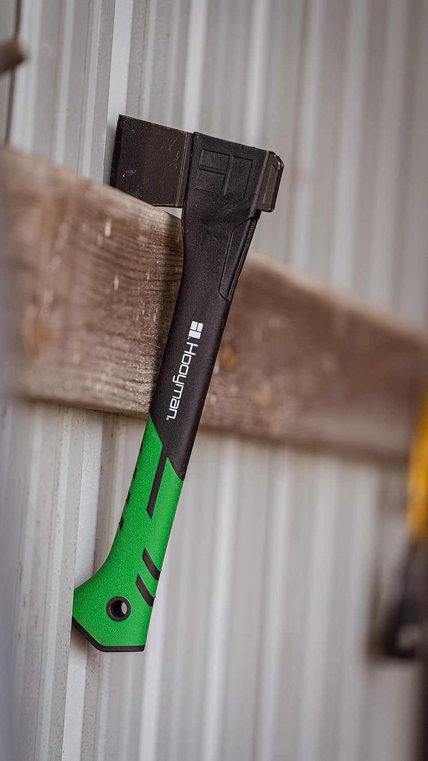 Hooyman Large and Small Hatchet with Heavy Duty Construction, V Grind Blade, Ergonomic No-Slip H-Grip Handle, Reinforced Fiberglass Core, and Safety Sheath for Camping, Hunting, Gardening, and Outdoor