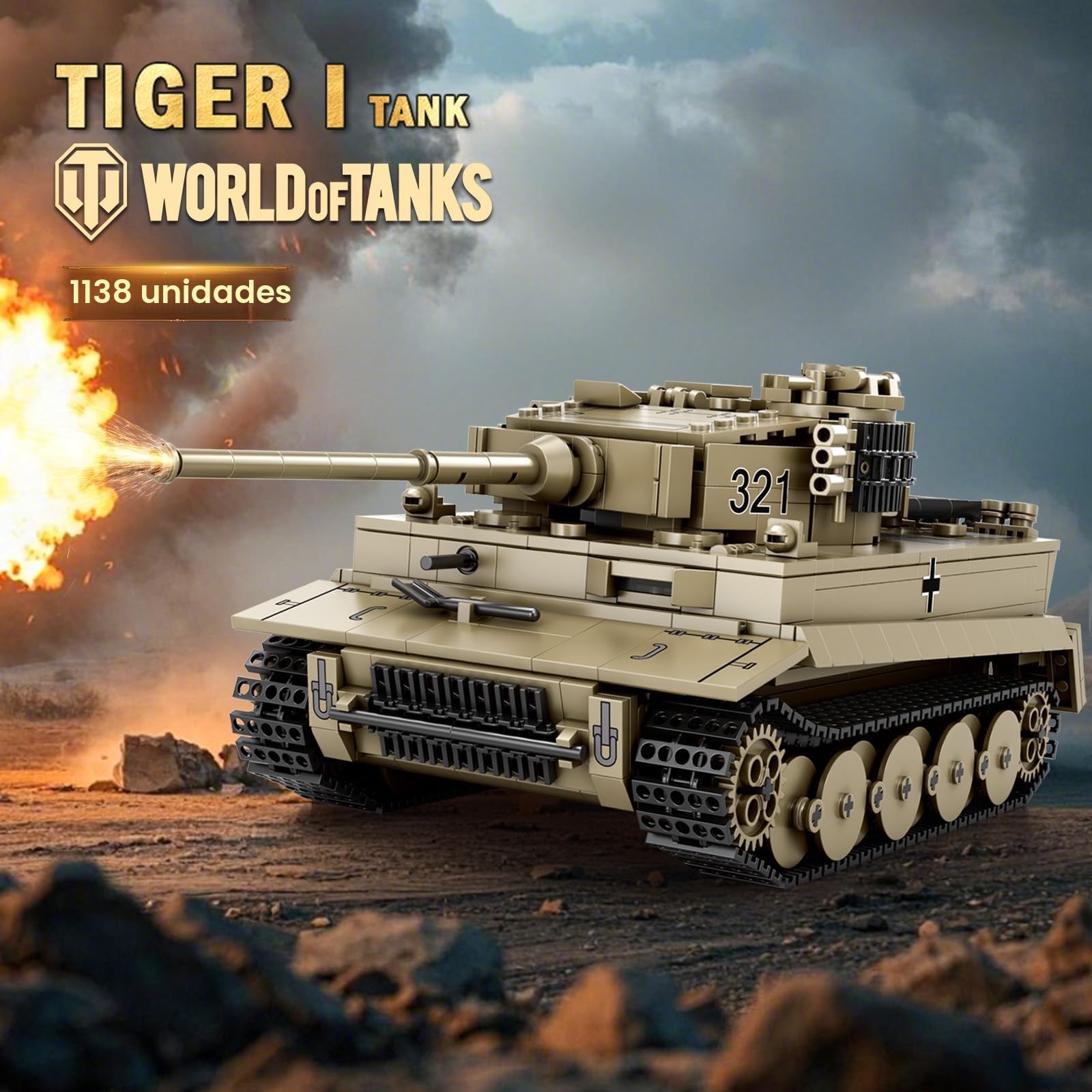 Reobrix Kit de Construcción de Tanque Tigre I, World of Tanks Modèle 77031 | Maqueta de Tanque Tigre I, Modelo de Vehículo Militar 1:28, Kit de Modelismo de Tigre I, Regalo Modelo de Tanque, 1138 Piezas
