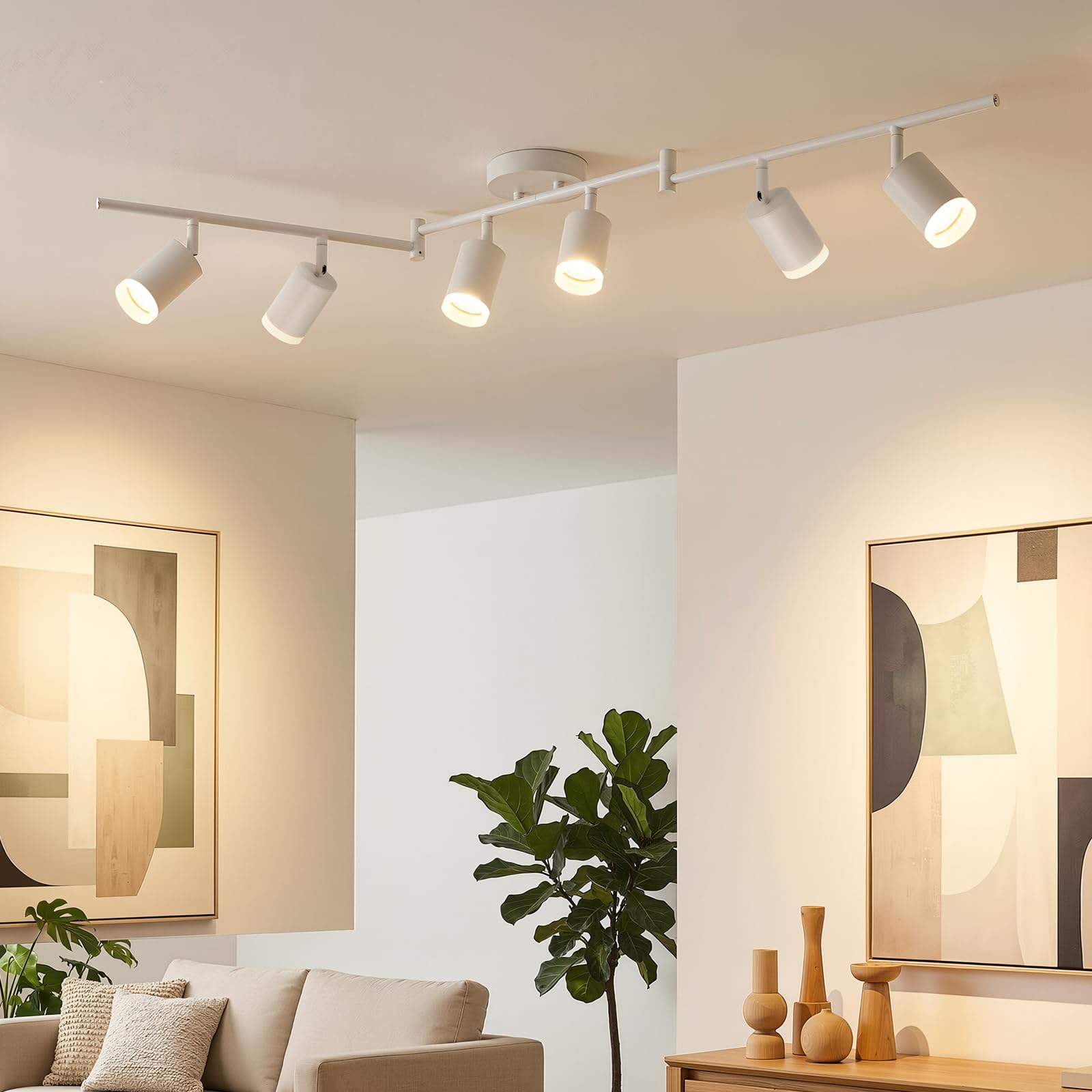Bojim Blanc Plafonnier LED 6 Spots Cuisine Lumiere Plafond Orientable Eclairage Précis, Lustre GU10 Ceiling Light Long Lampe Rampe Spot sur Rail pour Interieur Salon Bureau Chambre, Sans Ampoules