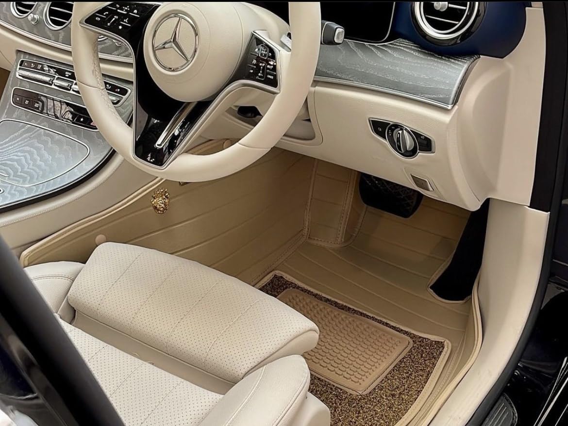 VAP AUTO Shop/Premium 7D car mat Full Set for Mercedes E Class || Luxury Leather Double Car Floor Mat Complete Set || 100% Waterproof and Washable ||Color: Full Beige