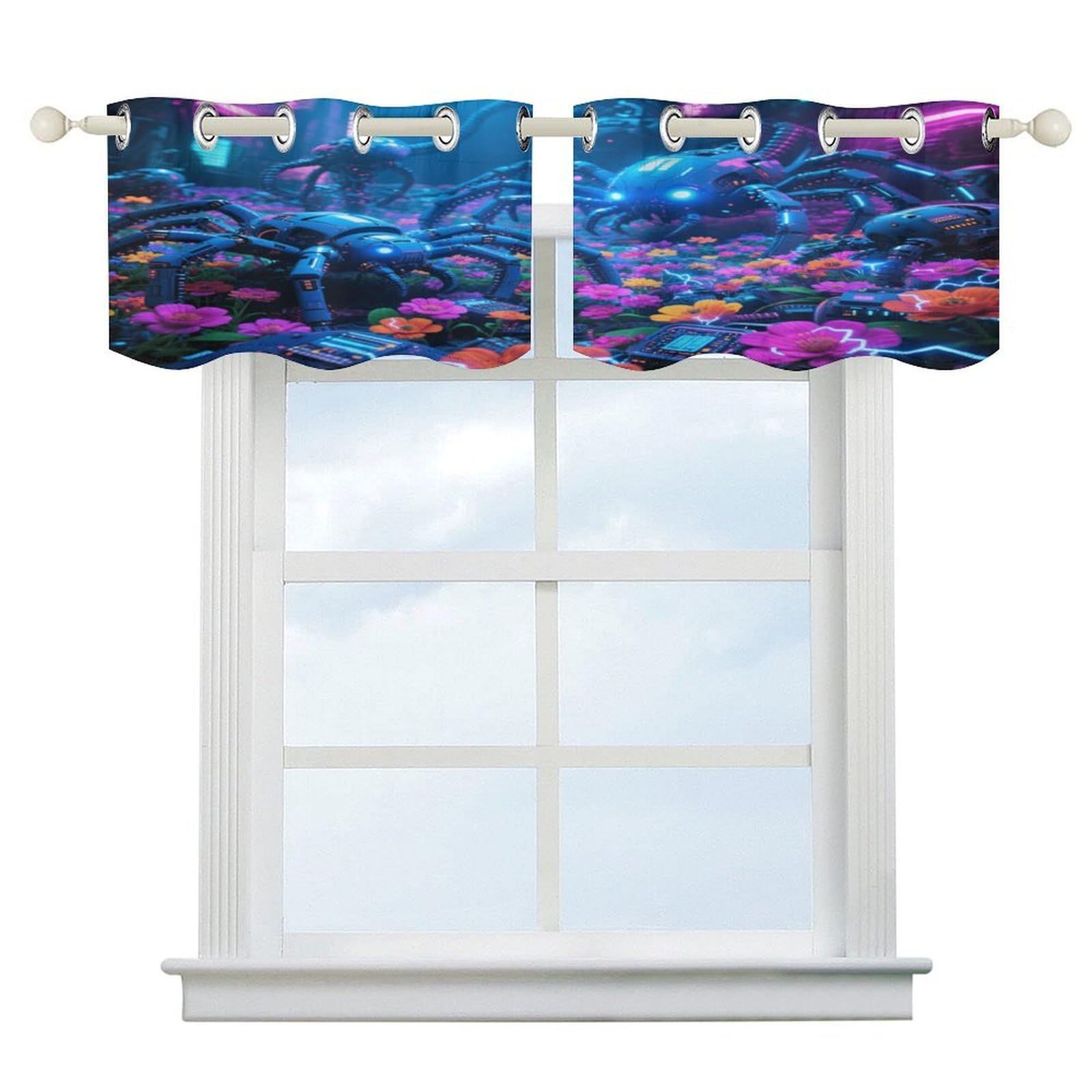 Fekiloot Style Neon Sea Of ​​Flowers Short Curtains Valance Curtain