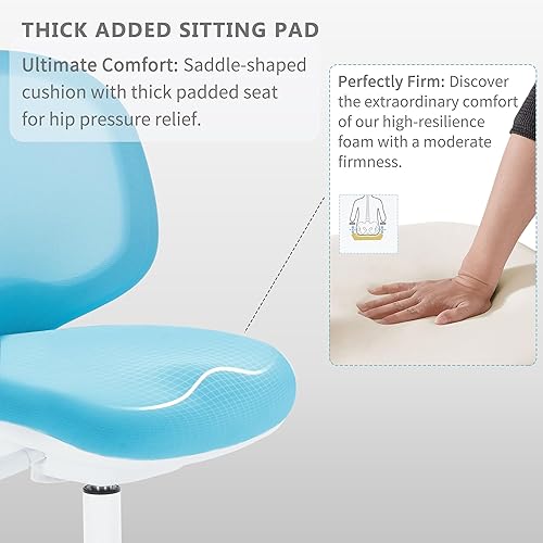 Miniatura 26 de Silla de escritorio para niños, silla de oficina de estudio, diseño ergonómico, altura ajustable y profundidad del asiento (azul cielo con Azul