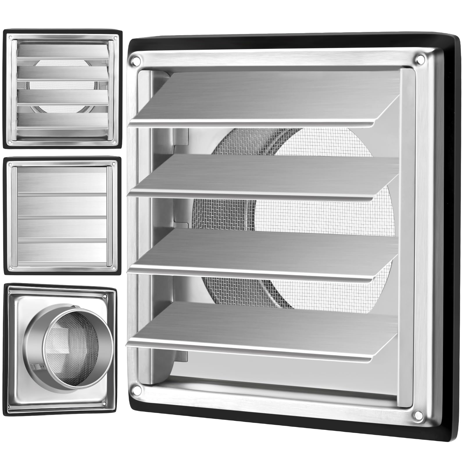 Ventilatierooster, roestvrij staal, 150 mm, terugslagklep