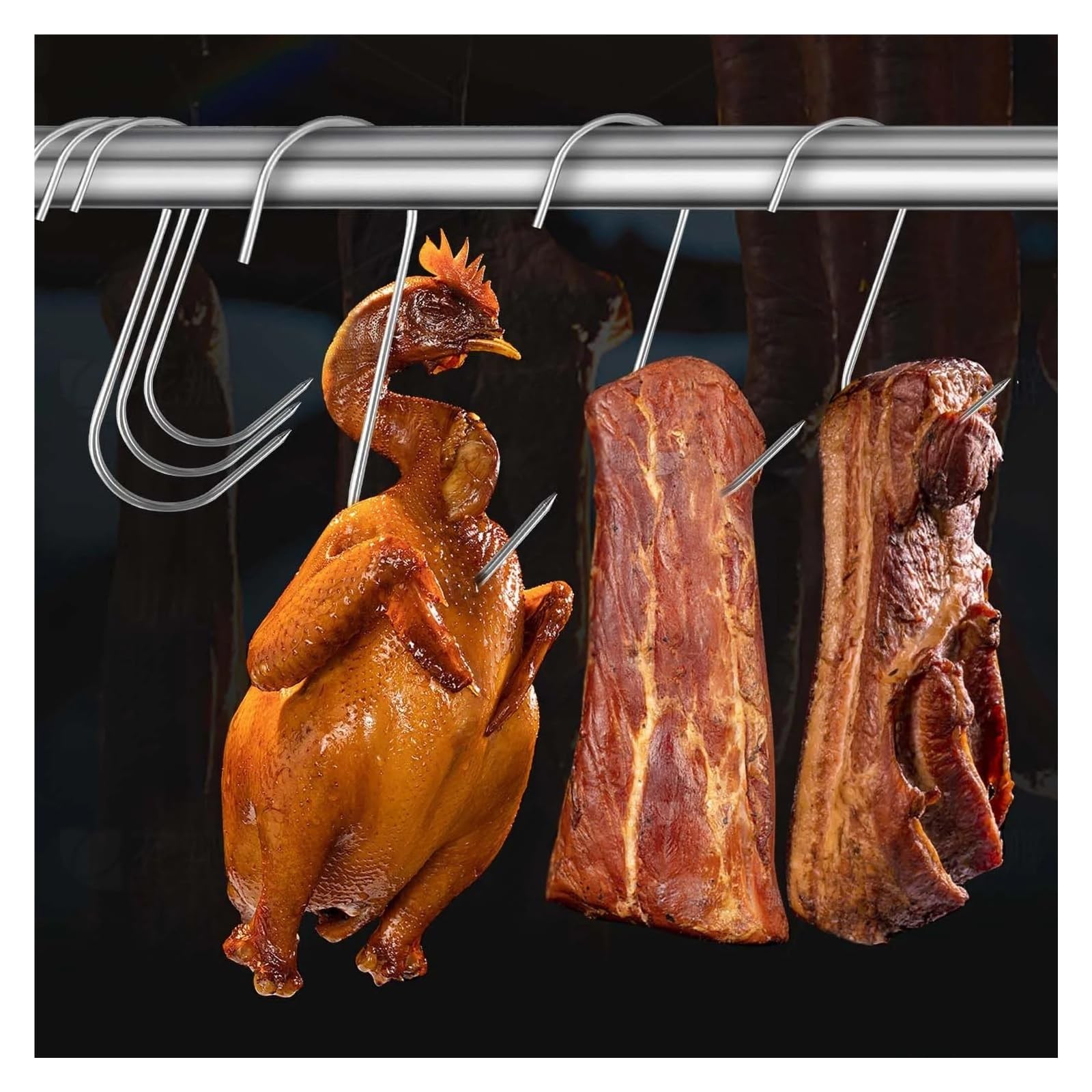 Ganchos en Forma de S de Acero Inoxidable, Ganchos for Colgar Carne con Punta Afilada, carnicería, Cocina, Barbacoa, Salchicha, Tocino, jamones, ahumador, Pato, 10-120 Uds.