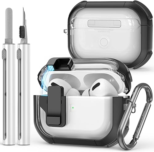 Wowwat Funda transparente compatible con AirPods Pro de 21 generación con kit de limpieza, funda protectora rígida transparente de TPU con