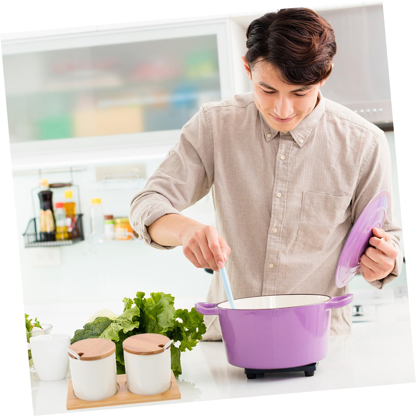 Ciieeo Set di Barattoli Apribile una Mano Resistente ad Alte Temperature in Ceramica Bianca per Spezie per Cucina e Uso Domestico