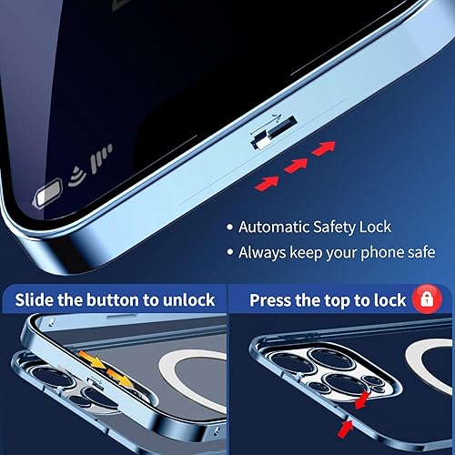 Miniatura 2 de Funda magnética de privacidad para iPhone 13 Pro con anillo de metal CD y bloqueo desplegable automático compatible con MagSafe protección de lente