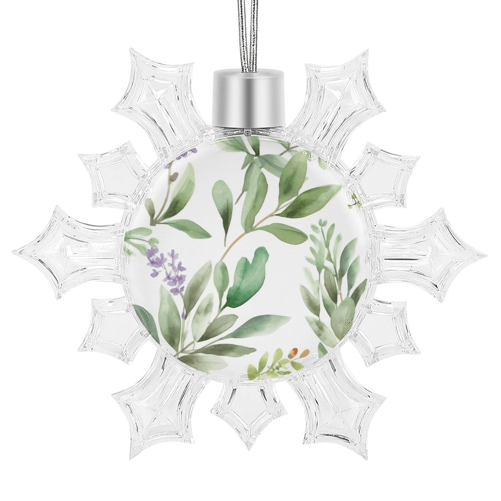 Green Flower Watercolor Herb Sage Leaves And Branches1 Snowflake Decorations, Winter Snowflake Ornaments Christmas Party Decorations Christmas Tree Decorations for Xmas Tree Winter New Year Party Supp