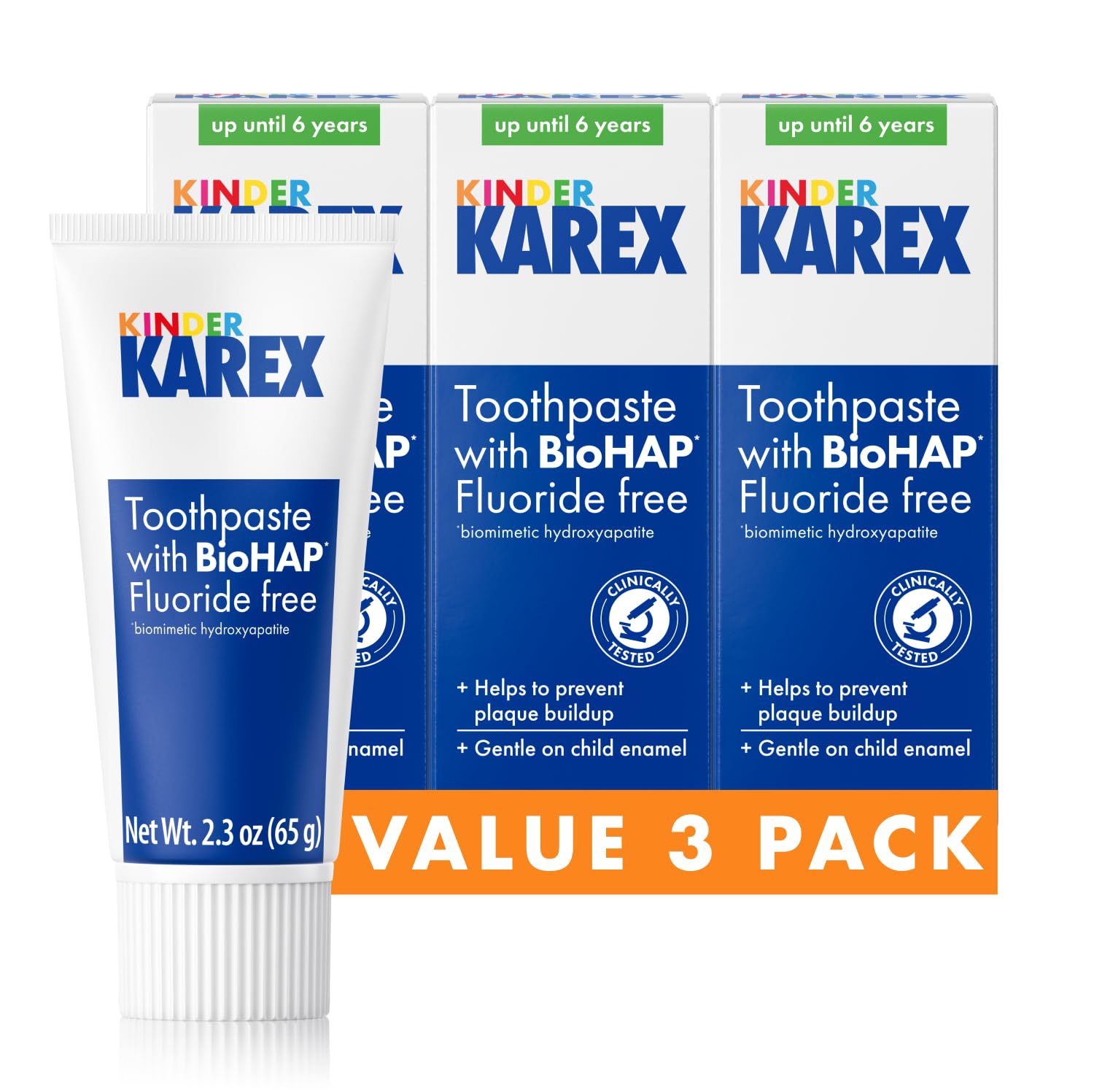 Kinder Karex Hydroxyapatite Kids Toddler Toothpaste I Fluoride Free I Clinically Tested I 2.3 oz (Pack of 3)