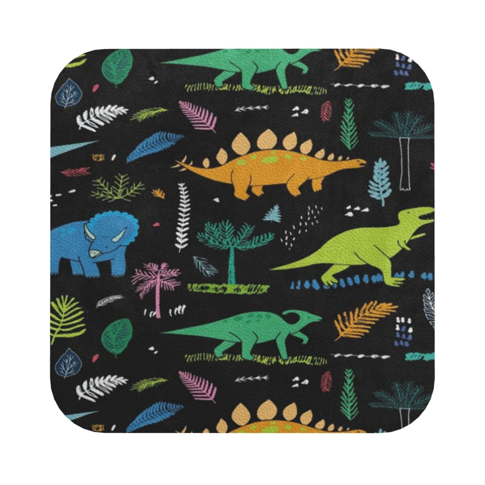 Dinosaur Palm Leaf PU Leather Coasters Set of 6 Square Drink Coasters