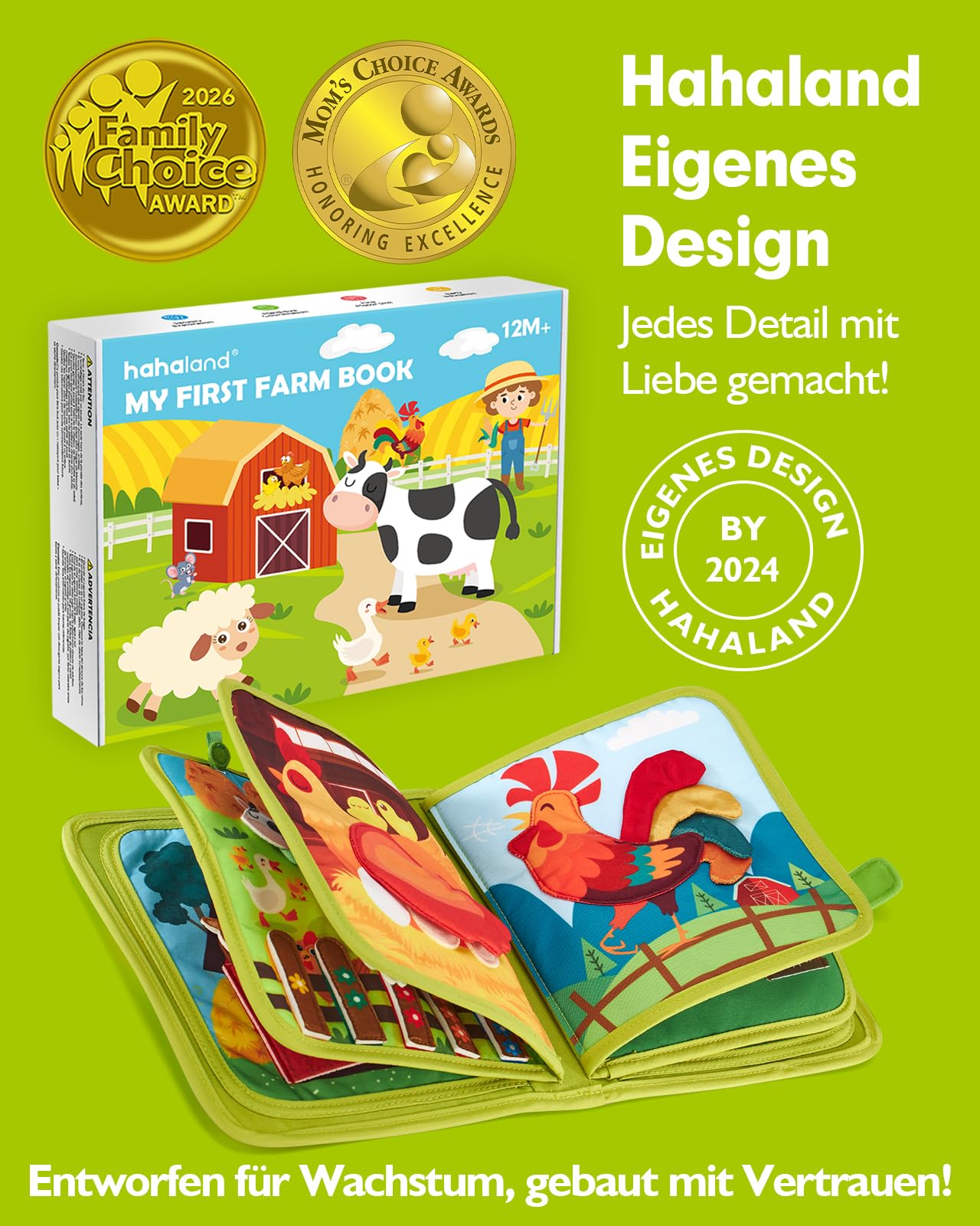 hahaland Montessori Spielzeug ab 1 Jahr – Bauernhof Thema Quiet Book, 20-in-1 Busy Board Weichem Filz für Frühe Bildung, Busy Book für Autofahrt, Spielzeug ab 1 2 3 Jahre, Geschenk zum 1 Geburtstag