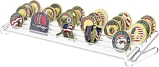 Challenge Coin Display Stand 5 Row Acrylic Holder Rack Case Holds 28 Coins Shelf, Great for Unusual Shaped Challenge, Oversized Odd Shaped Military, Thicker, Oversized Battalion Shield Coin with Angle