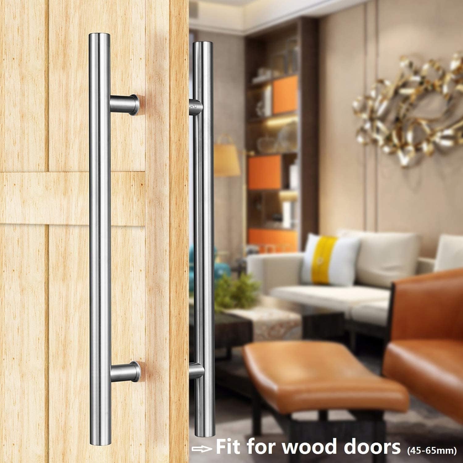 Ranbo 18" Ladder Style Push Pull Handle, 300mm (11-13/16 inch) CTC,Back-to-Back Handle,Anti-Fingerprint, Heavy Duty 1.2mm Thick 304 Stainless Steel for Barn,Glass, Shower Doors, Brushed Nickel