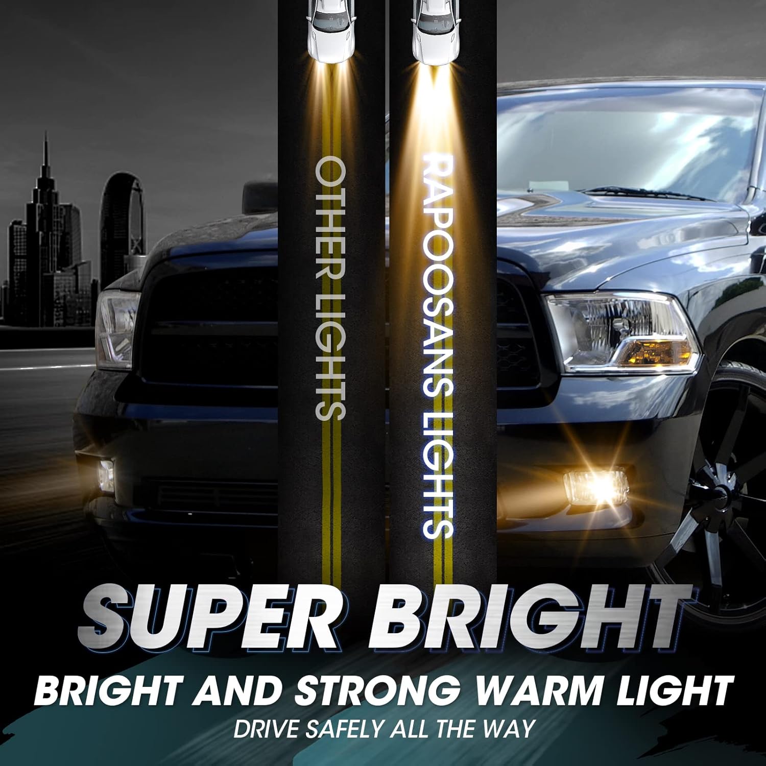 Driving Fog Lights Lamps Assembly for 2009-2012 Dodge Ram 1500, 2010-2018 Dodge Ram 2500 3500 Fog Light Replacement with H10 12V 42W Bulbs