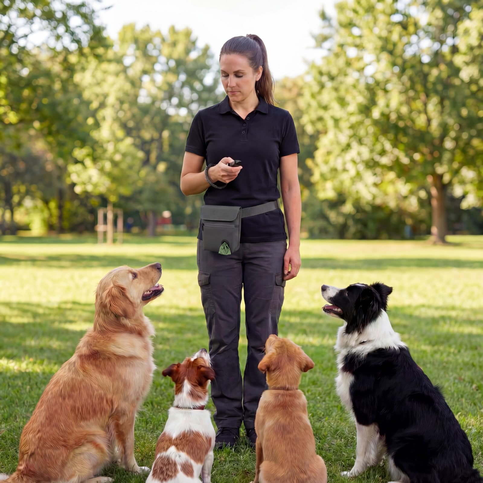 Shmidgoo Dog Treat Pouch and Dog Training Clicker, Treat Bag with Poop Bag Dispenser, Powerful Magenetic Clasp, Metal Clip Waist Belt Fanny Pack for Pet Walk Dog Training (Black) - image 7